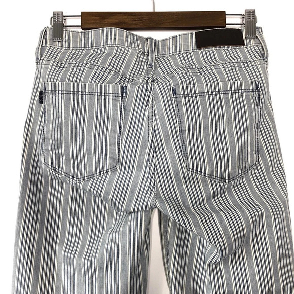 Parker Smith Blue & White Striped Raw Hem Straight Leg Crop Jean Size 25 - Picture 9 of 11